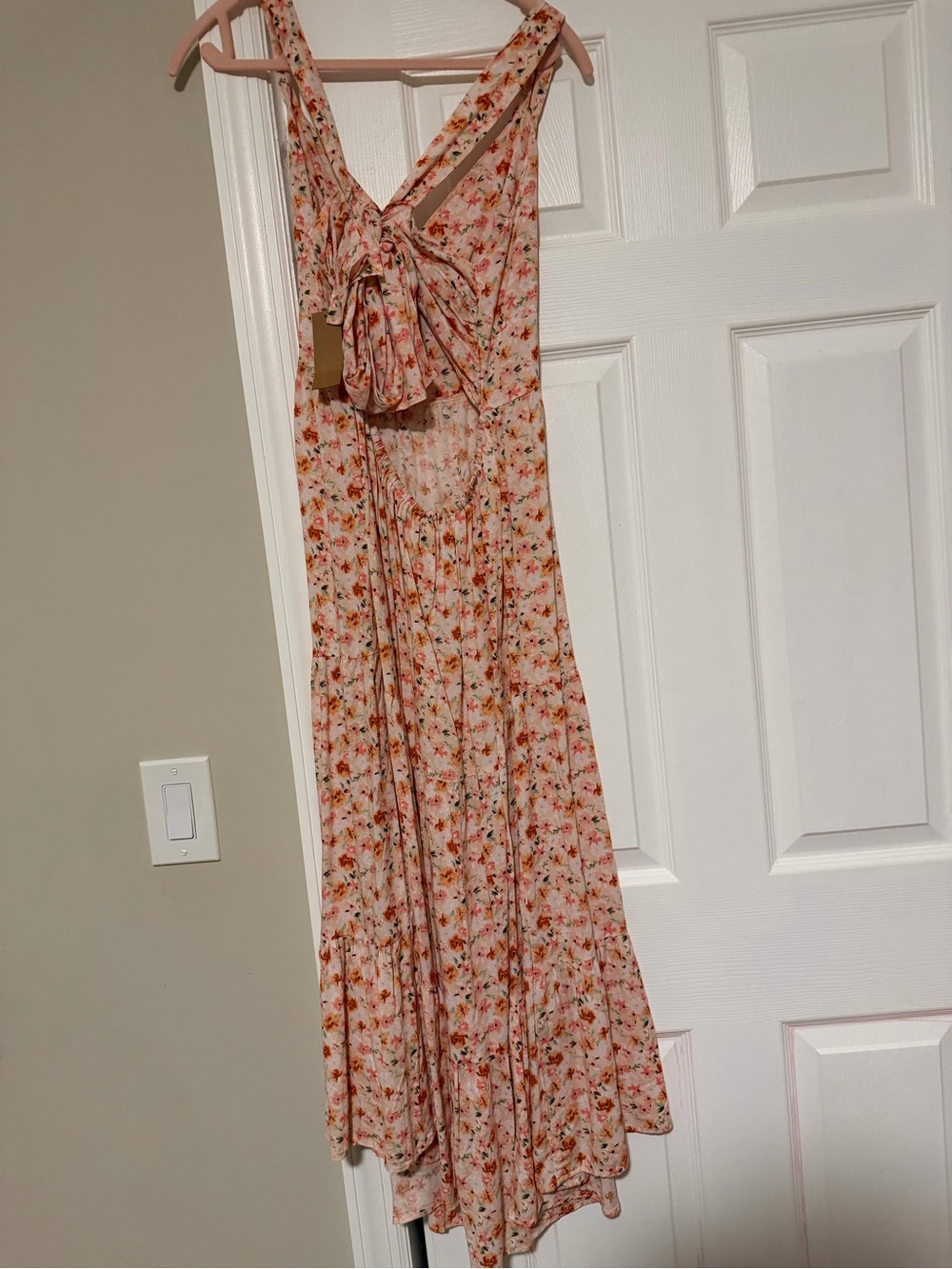 Floral Tie-Front Pink Maxi Dress